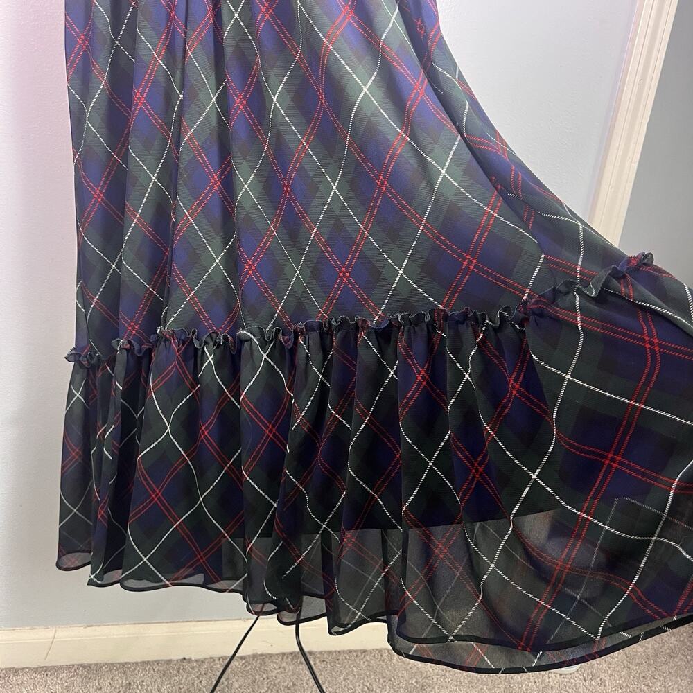 LRL Green Red Plaid Ruffle Midi Georgette Dress Sz XL Holiday Summer Vacation - Picture 5 of 12